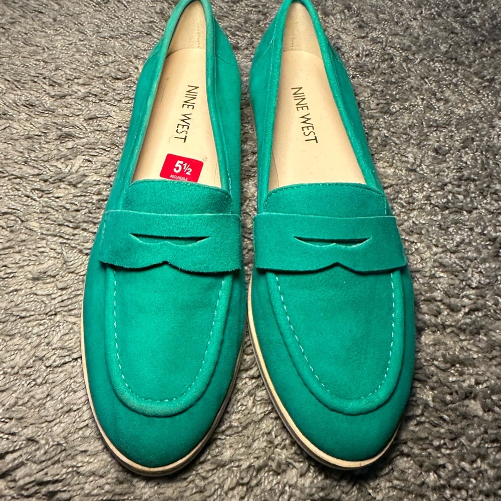 Nine West Suede Penny Loafers – Teal Green – Size 5.5